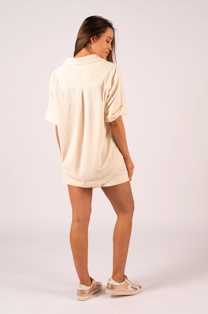 Stephanie Towelling Shirt - Cream - Relaxed short sleeve shirt - We Are The Others