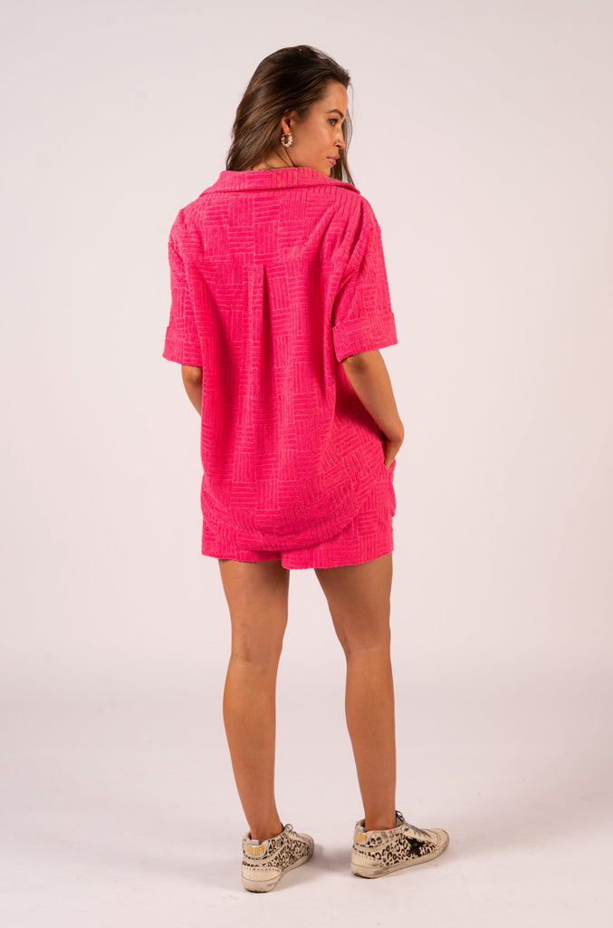 Stephanie Towelling Shirt - Hot Pink - Short Sleeve towelling shirt - We are The Others
