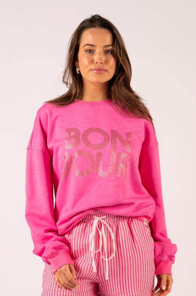 Chelsea Vintage Sweat - Pink BON JOUR | Bright pink relaxed pink | We Are The Others