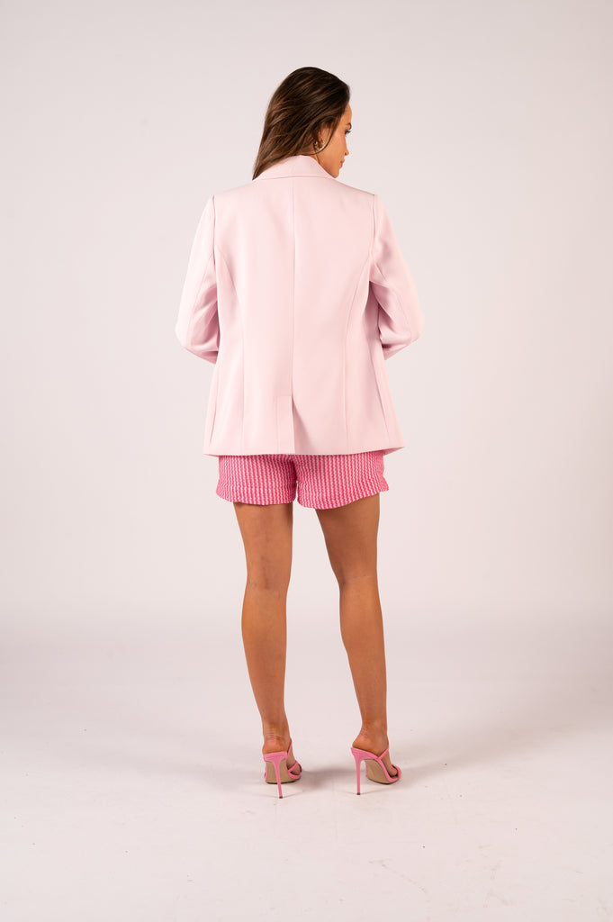 Sofia Long Tailored Blazer - Pink | Soft pink longline double breast blazer | We Are The Others