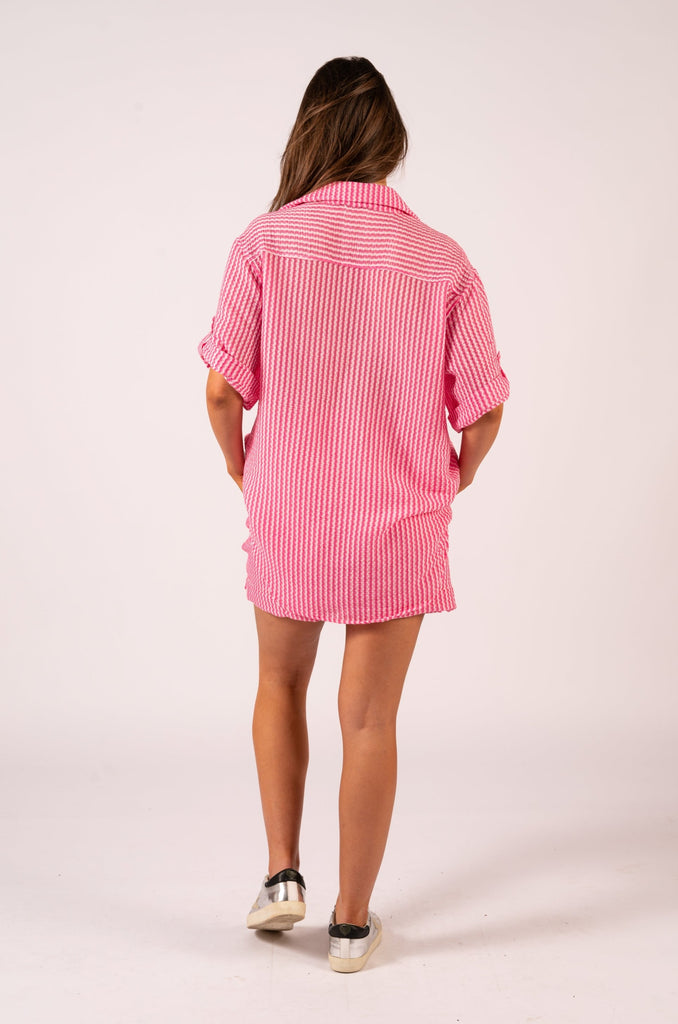 Addison Shirt - Pink Stripe | short sleeve pink stripe shirt | We Are The Others