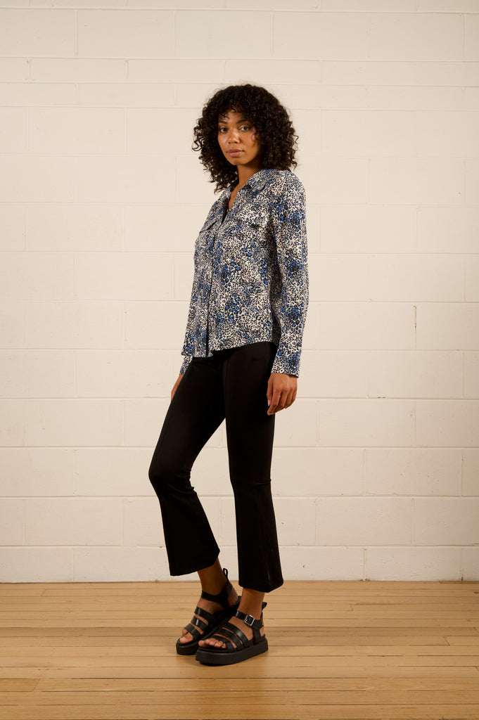 Olivia Slim Shirt - Snow Leopard - Blue Leopard Slim Shirt - WE ARE THE OTHERS