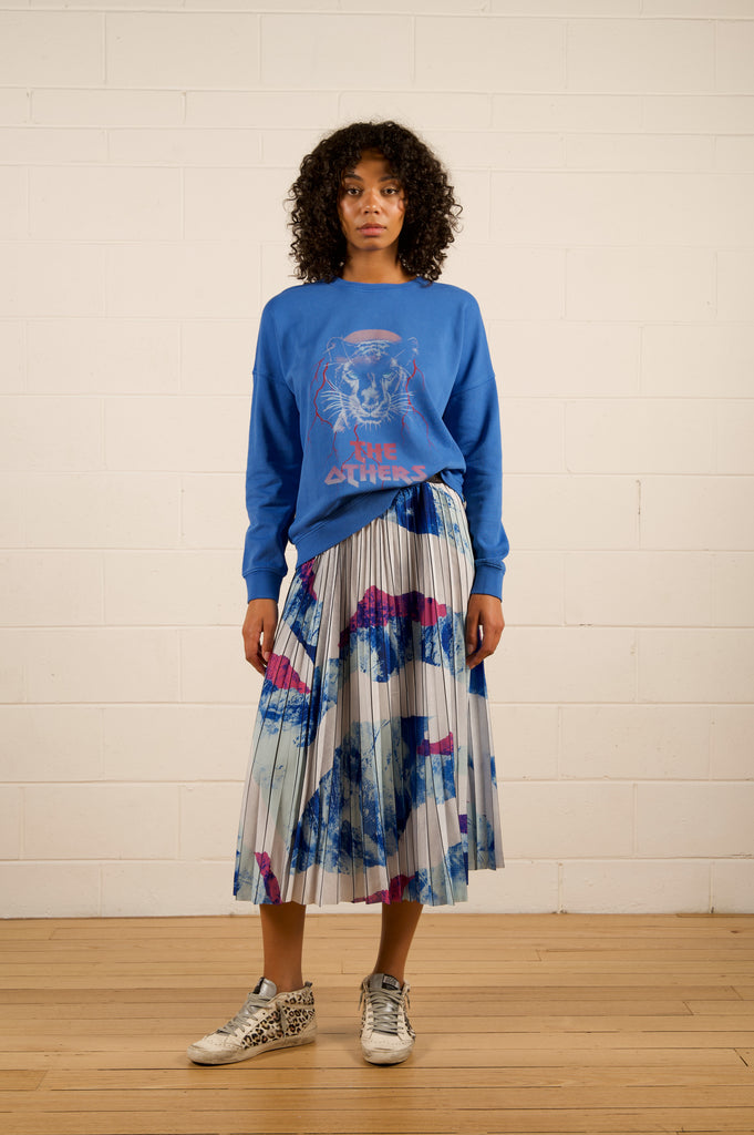 Amara Slouch Sweat - Bright Blue Panther - Bright Blue relaxed sweat with panther print - We Are The Others