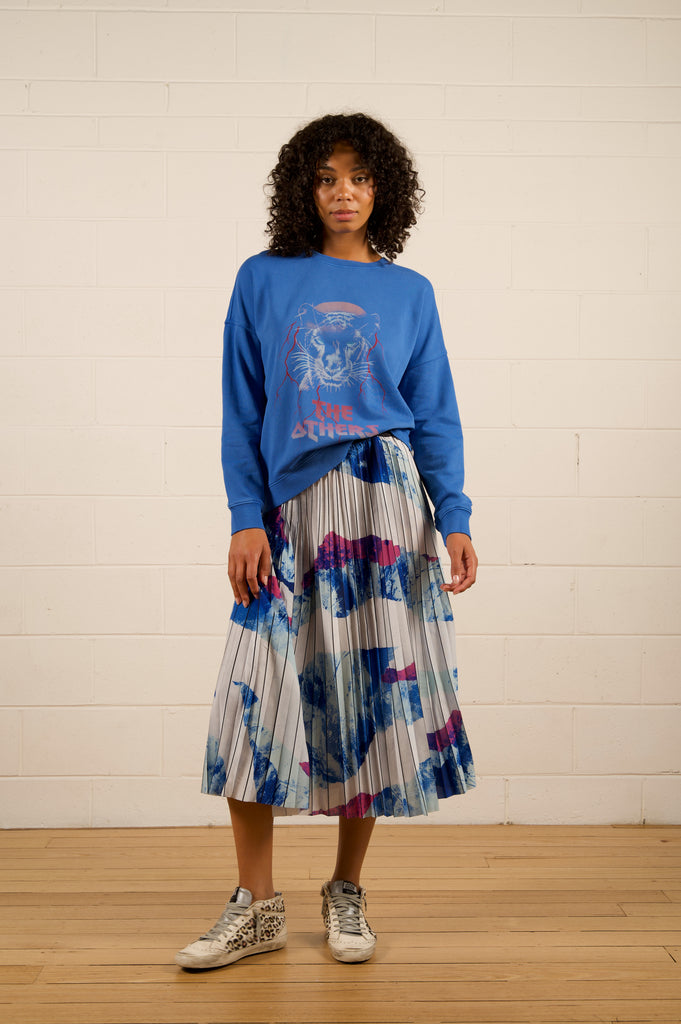 Amara Slouch Sweat - Bright Blue Panther - Bright Blue relaxed sweat with panther print - We Are The Others
