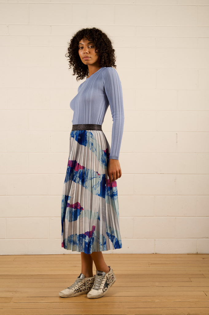 Lilian Pleat Skirt - Abstract Blue - elastic waist band pleated skirt - WE ARE THE OTHERS