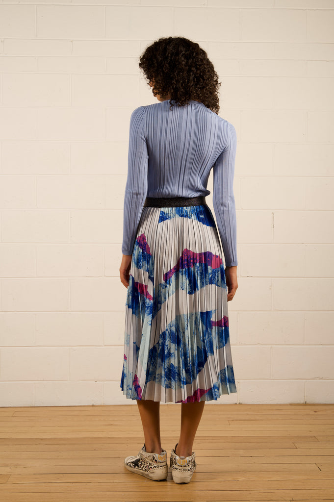 Lilian Pleat Skirt - Abstract Blue - elastic waist band pleated skirt - WE ARE THE OTHERS