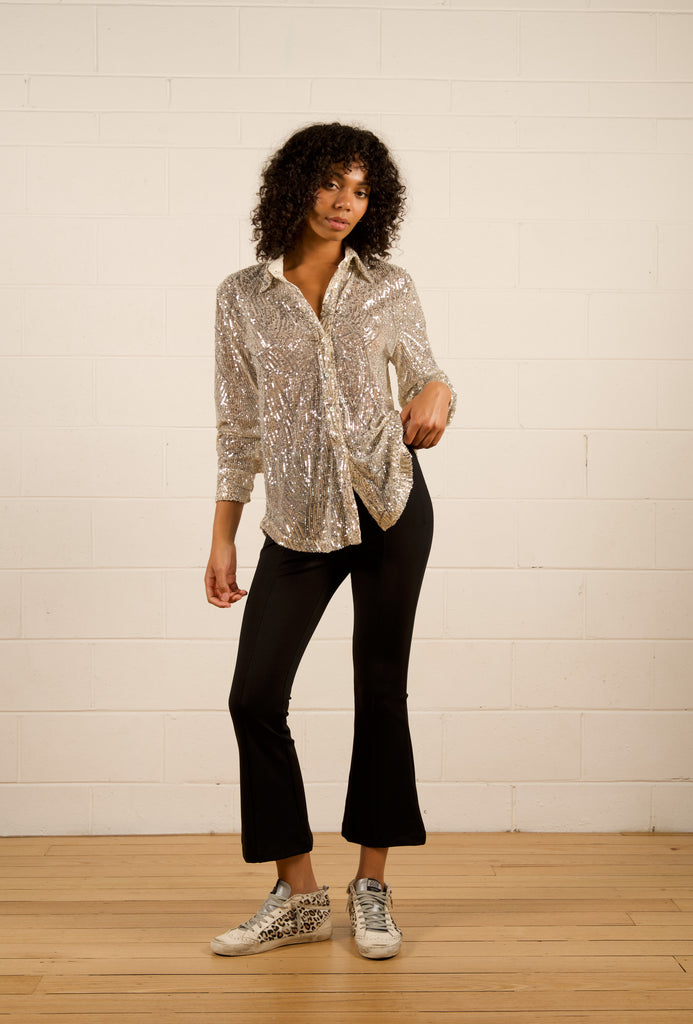 Kat Sequin Shirt - Champagne - Sparkle sequin shirt with shaped hem line - We Are The Others