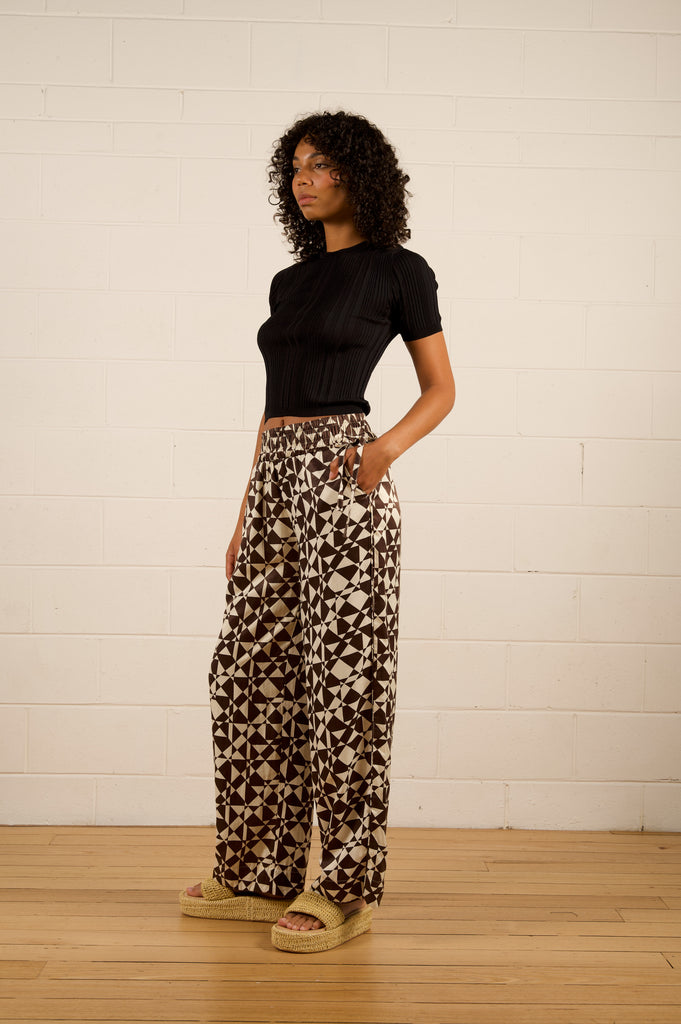 Khloe Relaxed Pant - Geo Lines - Brown geo relaxed pants - We Are The Ohers
