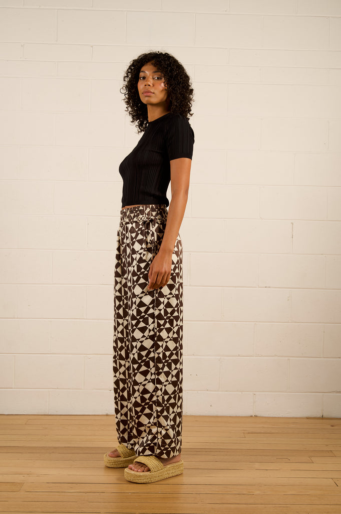 Khloe Relaxed Pant - Geo Lines - Brown geo relaxed pants - We Are The Ohers