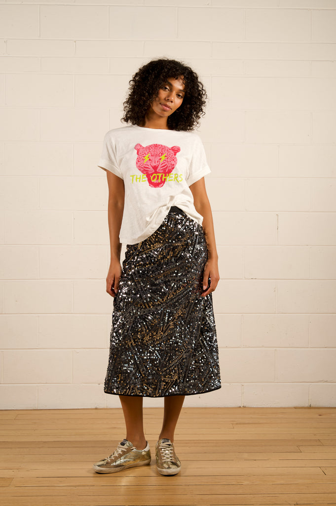 Remi Sequin Skirt - Silver - Silver sequin midi skirt - We Are The Others
