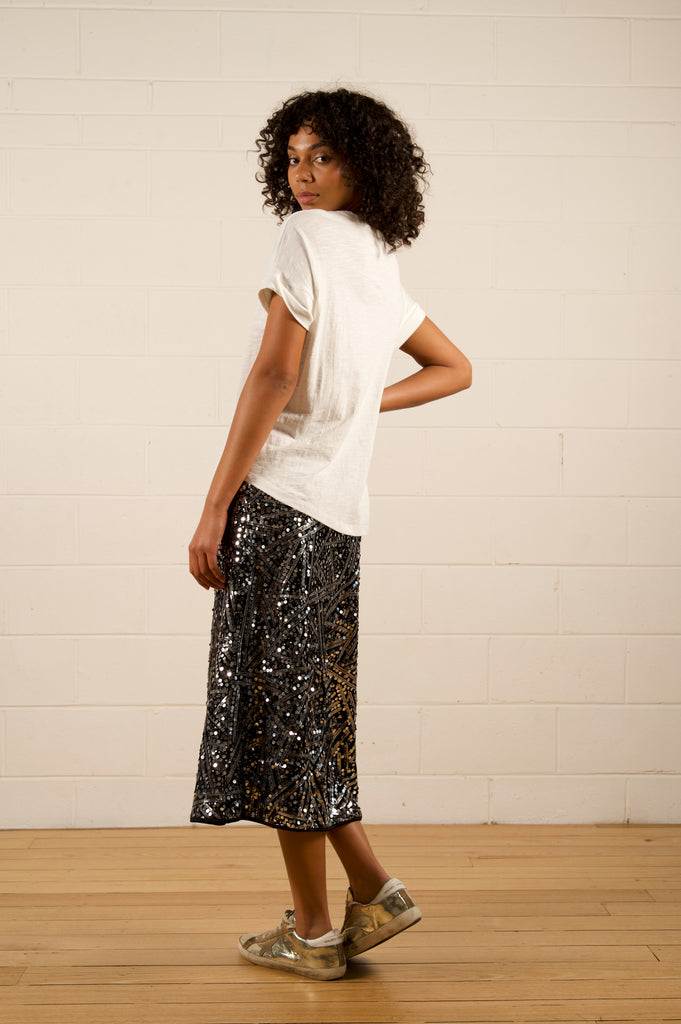 Remi Sequin Skirt - Silver - Silver sequin midi skirt - We Are The Others