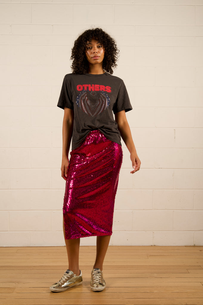Sara Pencil Skirt - Pink Sequins - Bold pink sequin fitted skirt - We Are The Others