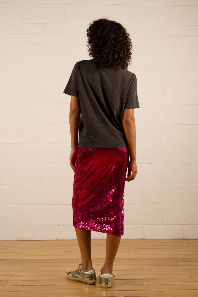 Sara Pencil Skirt - Pink Sequins - Bold pink sequin fitted skirt - We Are The Others