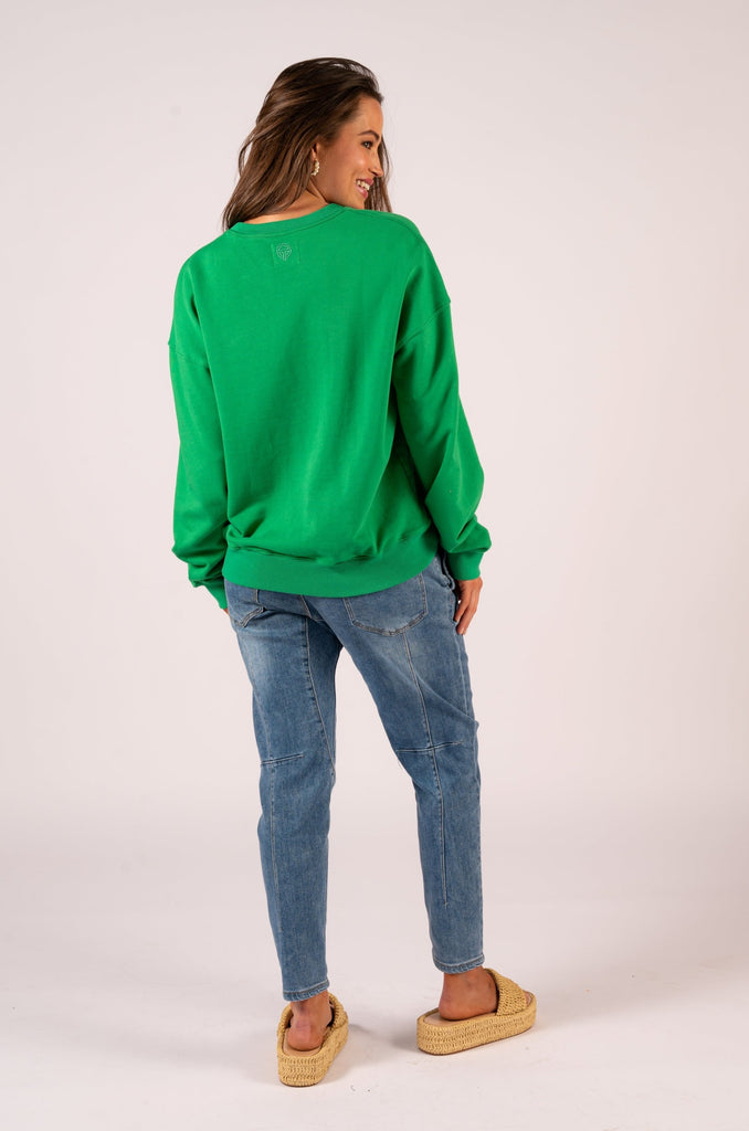 Amara Slouch Sweat - Emerald Club Monaco | Emerald green sweat with palm tree print | We Are The Others