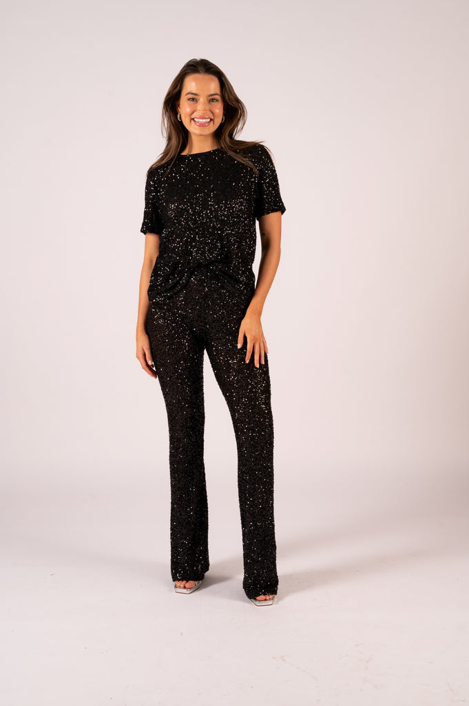 Lucielle Sequin Tee - Black Sequin | Black sequin Tee with matching pants | We Are The Others