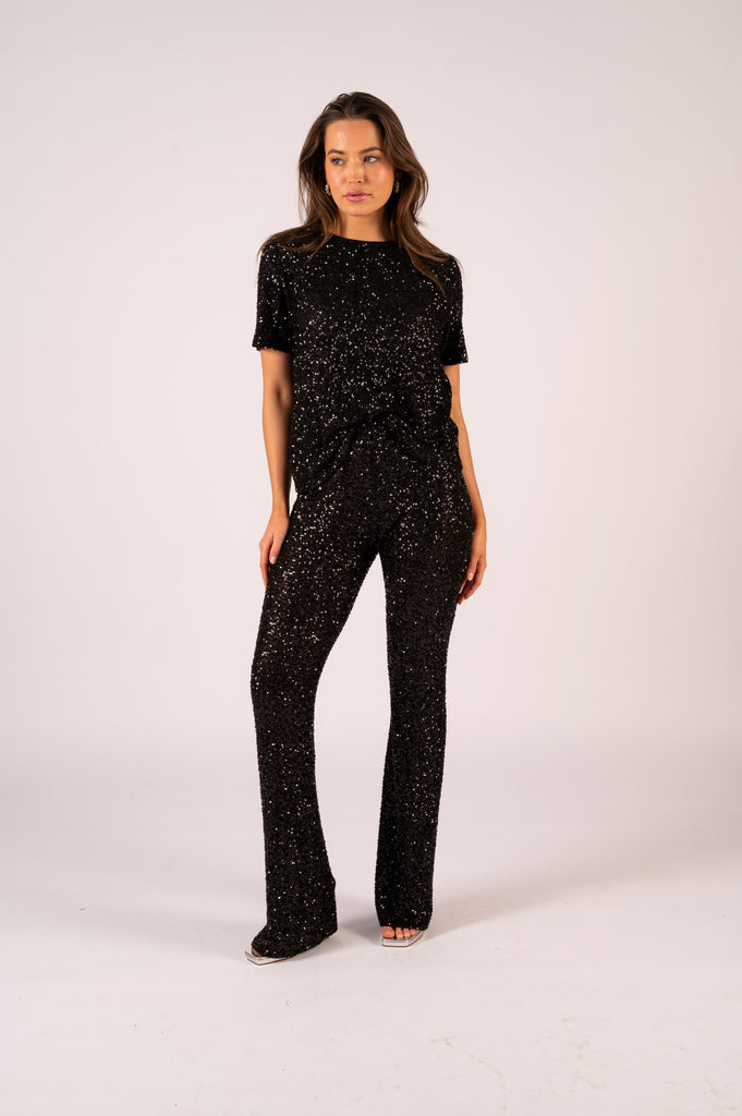 Lucielle Sequin Tee - Black Sequin | Black sequin Tee with matching pants | We Are The Others 