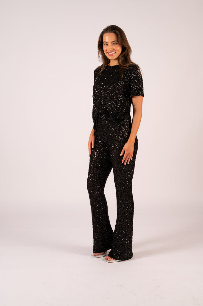 Lucielle Sequin Tee - Black Sequin | Black sequin Tee with matching pants | We Are The Others