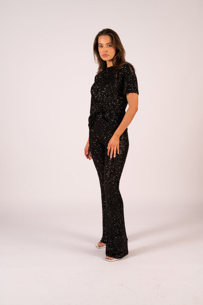 Lucielle Sequin Tee - Black Sequin | Black sequin Tee with matching pants | We Are The Others