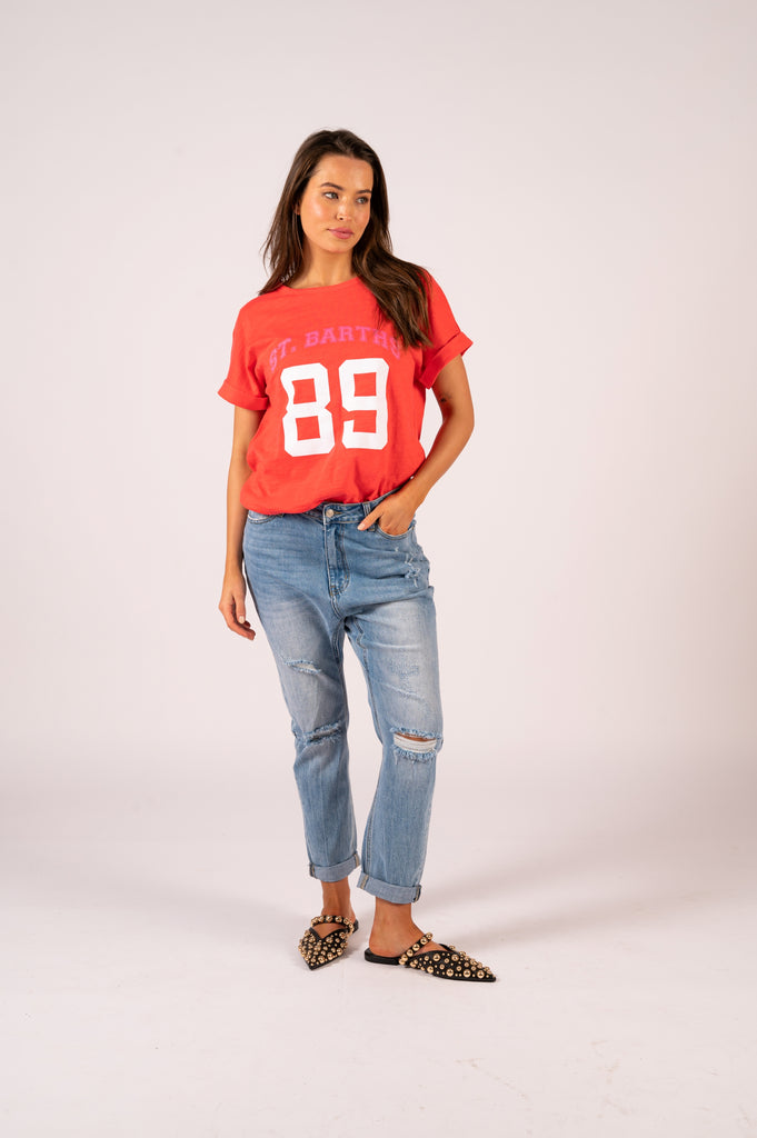 Jade Relaxed Tee - Soft Red St Barths | Red relaxed tee | We Are The Others