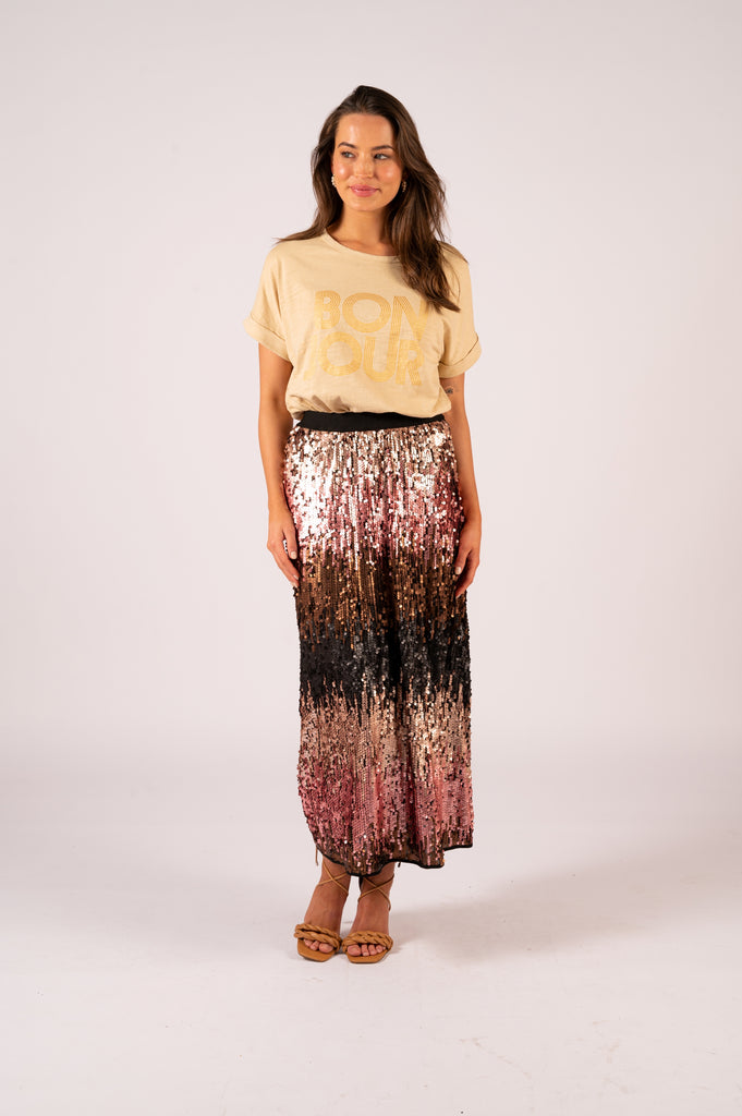 Skylar Sequin Skirt - Rose Gold Ombre | Sequin skirt with comfortable elastic waistband | We Are The Others