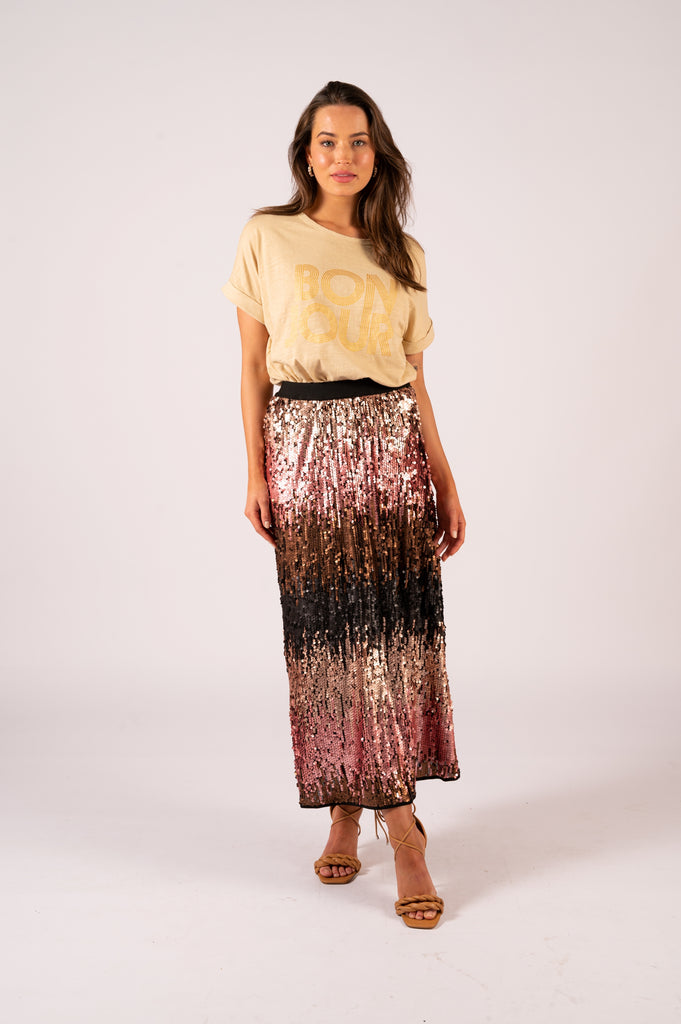 Skylar Sequin Skirt - Rose Gold Ombre | Sequin skirt with comfortable elastic waistband | We Are The Others