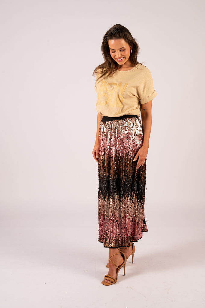 Skylar Sequin Skirt - Rose Gold Ombre | Sequin skirt with comfortable elastic waistband | We Are The Others