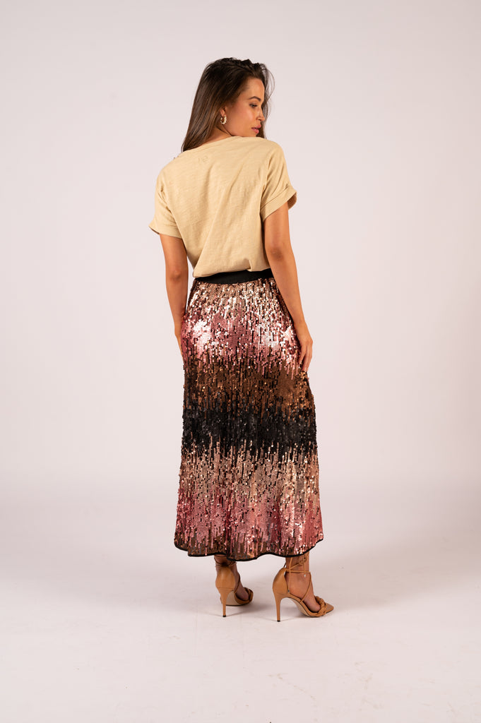 Skylar Sequin Skirt - Rose Gold Ombre | Sequin skirt with comfortable elastic waistband | We Are The Others