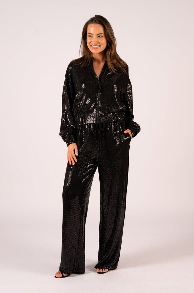 Catherine Shimmer Pant - Black Shimmer | Shiny black pants with matching jacket | We Are The Others
