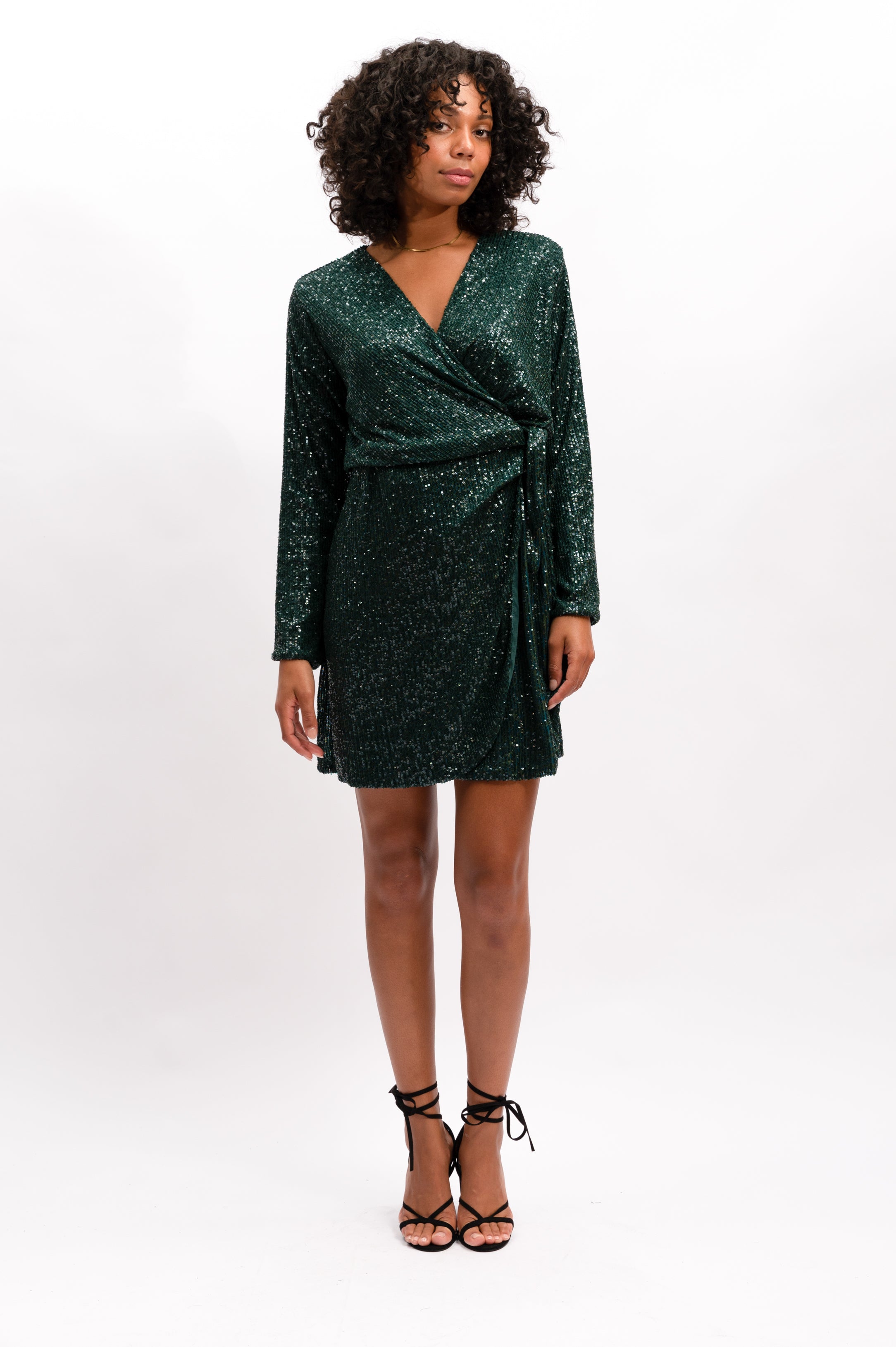 Gloria Sequin Wrap Dress - Emerald 2 / Emerald / OTH-865 Gloria Sequin Wrap Dress - Emerald 2 / Emerald / OTH-865